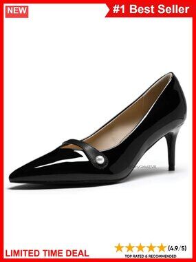 Women's Pointed Toe Stiletto Pumps Slip On 2.5 Inch High Heels Pearl Detail